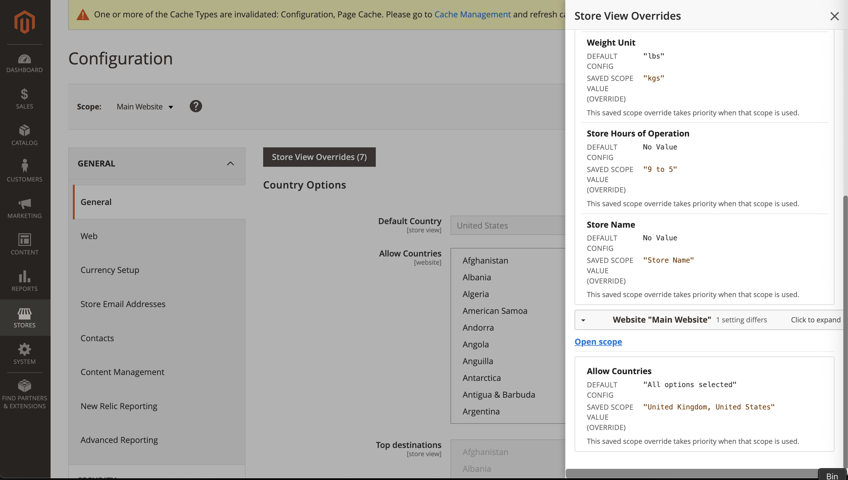 Configuration website scope notice