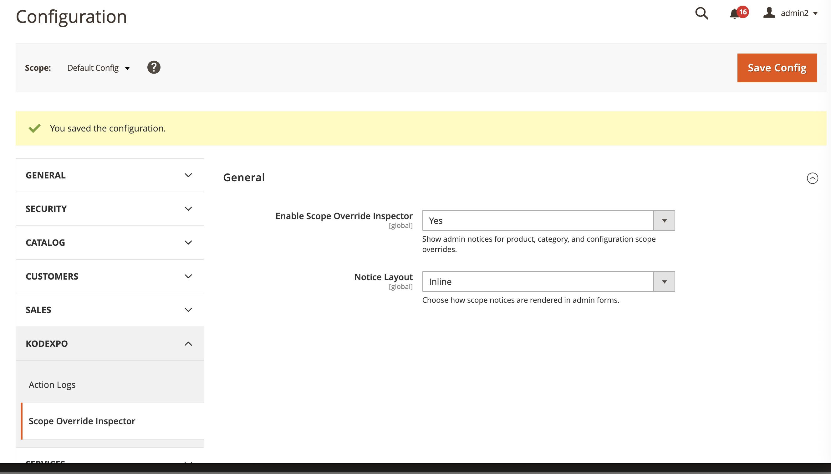 Module config notice layout
