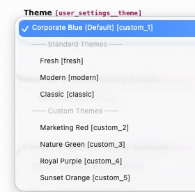 Theme dropdown in User Settings
