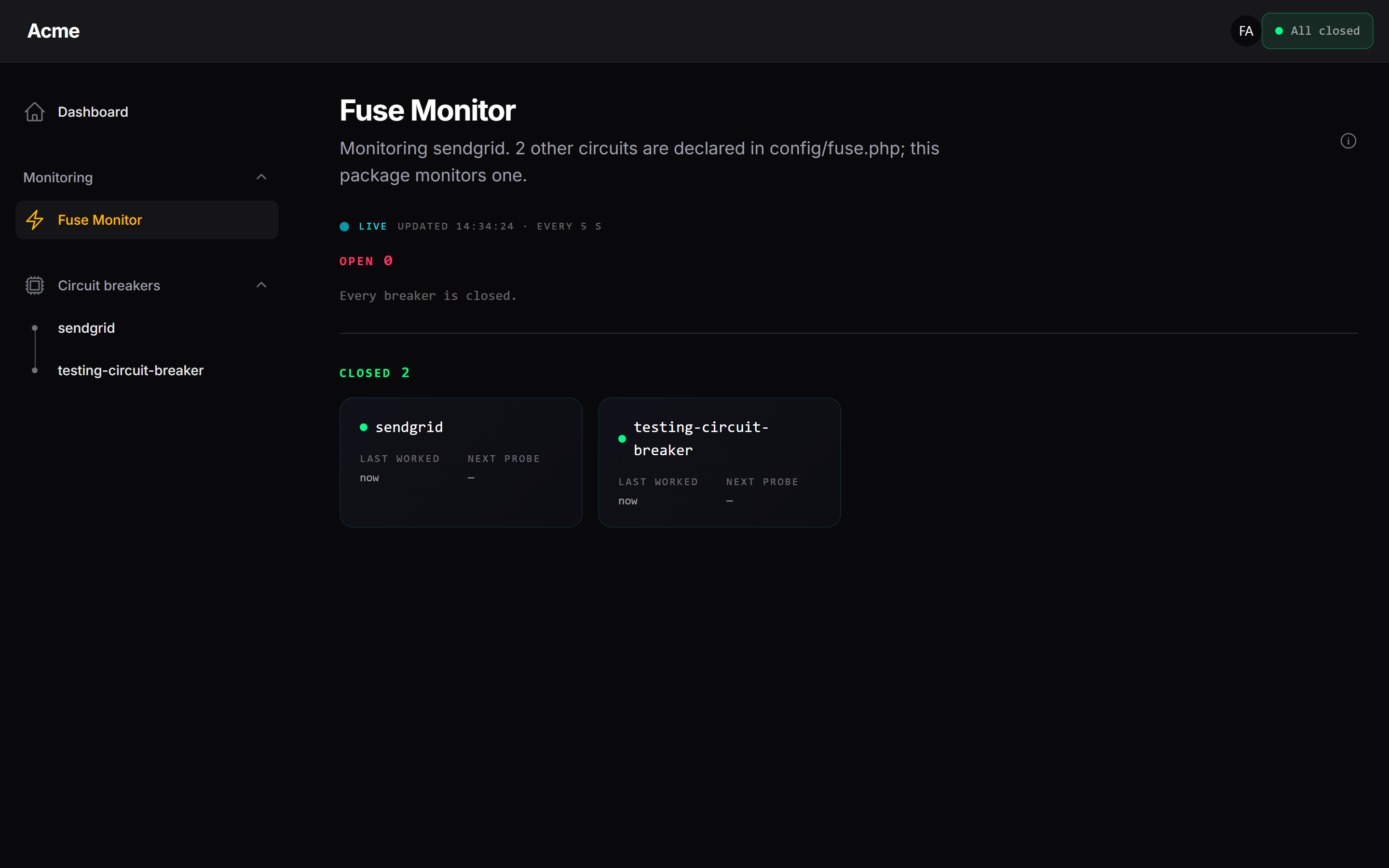 The dashboard in dark mode