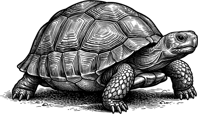 A tortoise, drawn in the style of a wood engraving