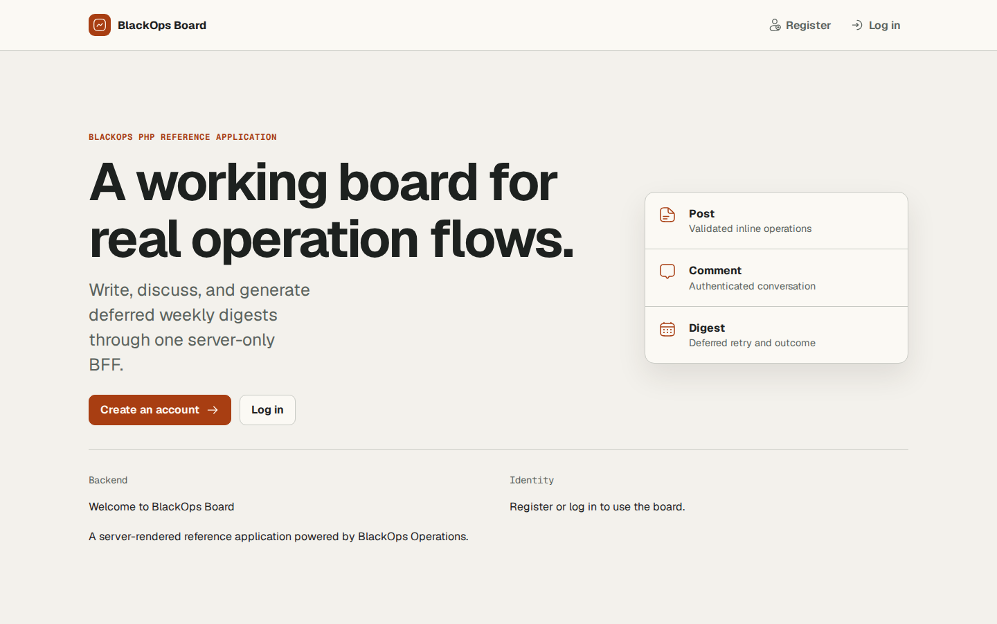 BlackOps BoardのCredential-free Landing画面