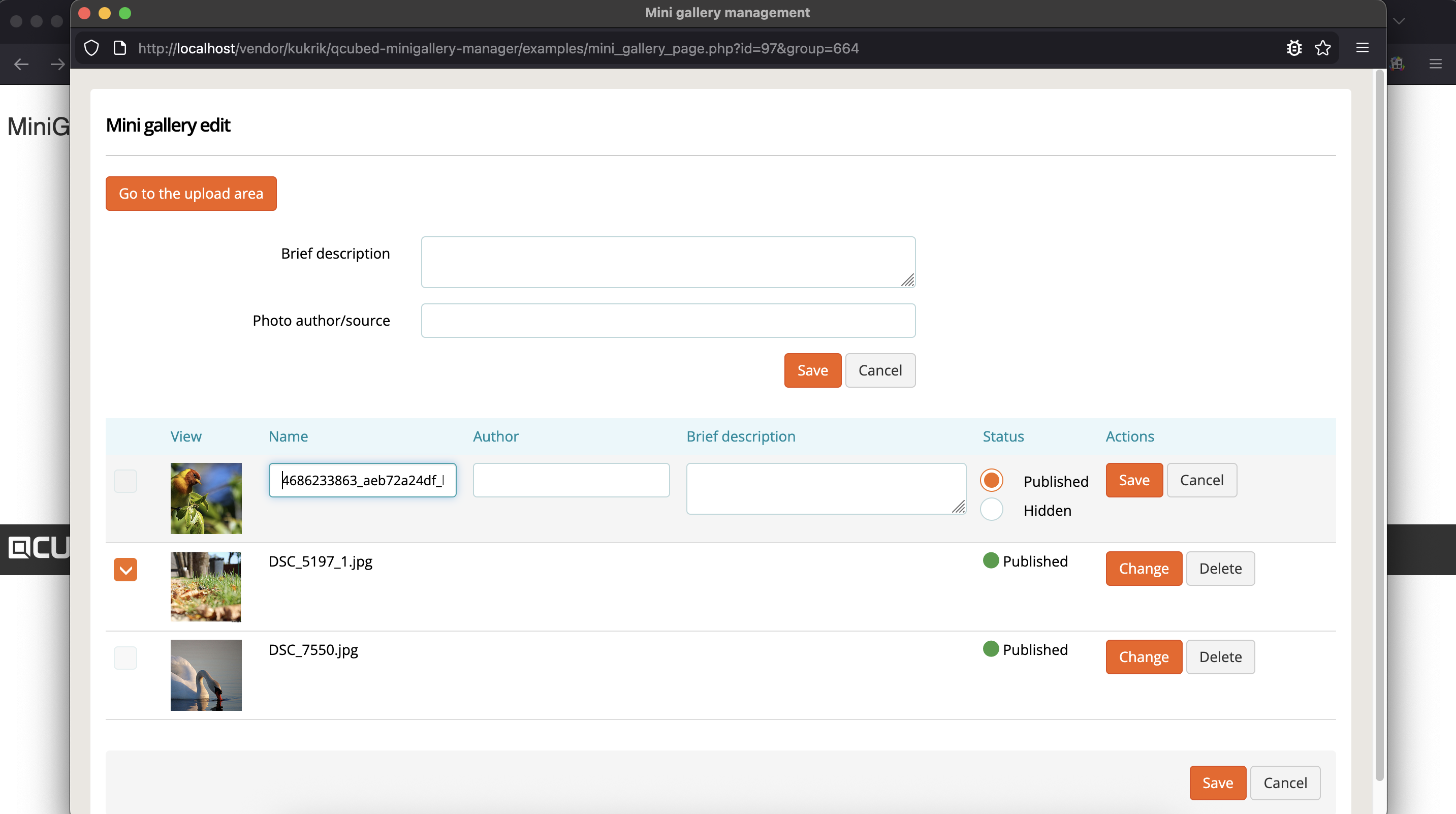 MiniGallery manager screenshot