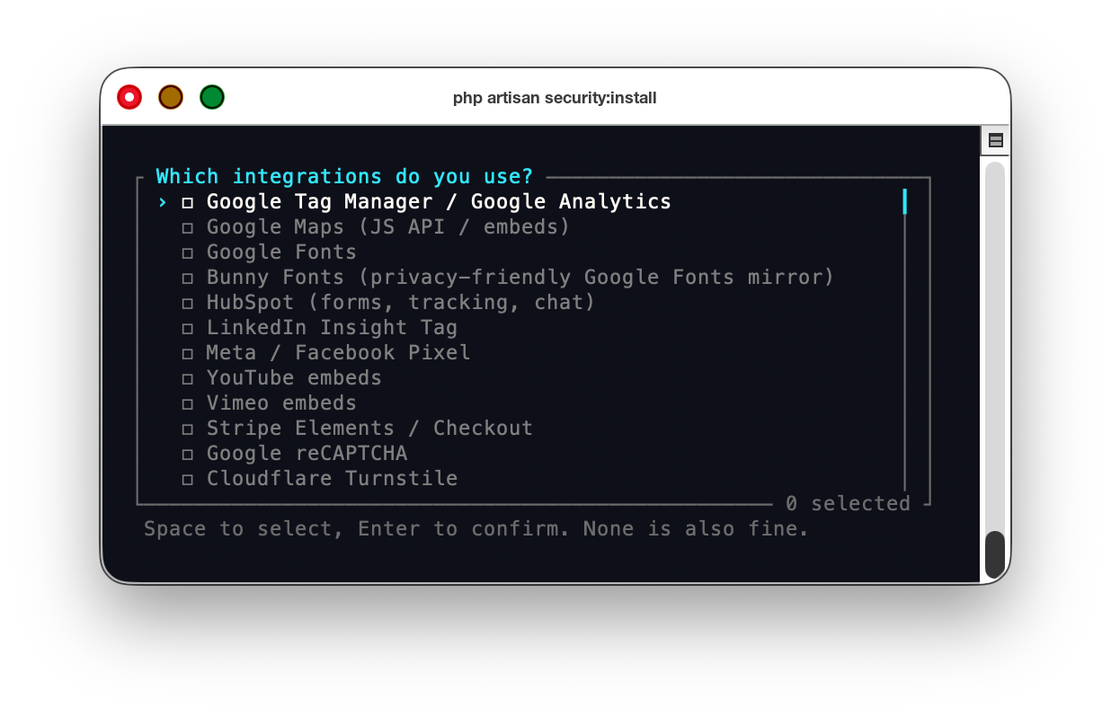 Setup wizard — multi-select for third-party integrations