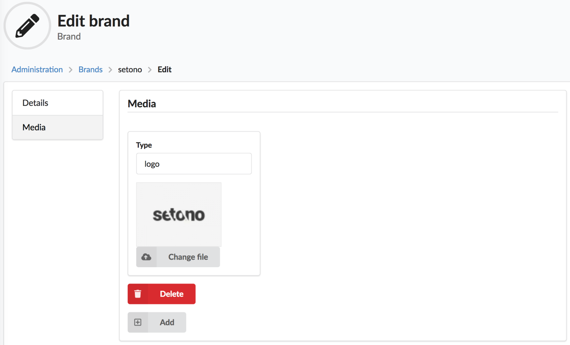 Screenshot showing brand admin media tab at update page