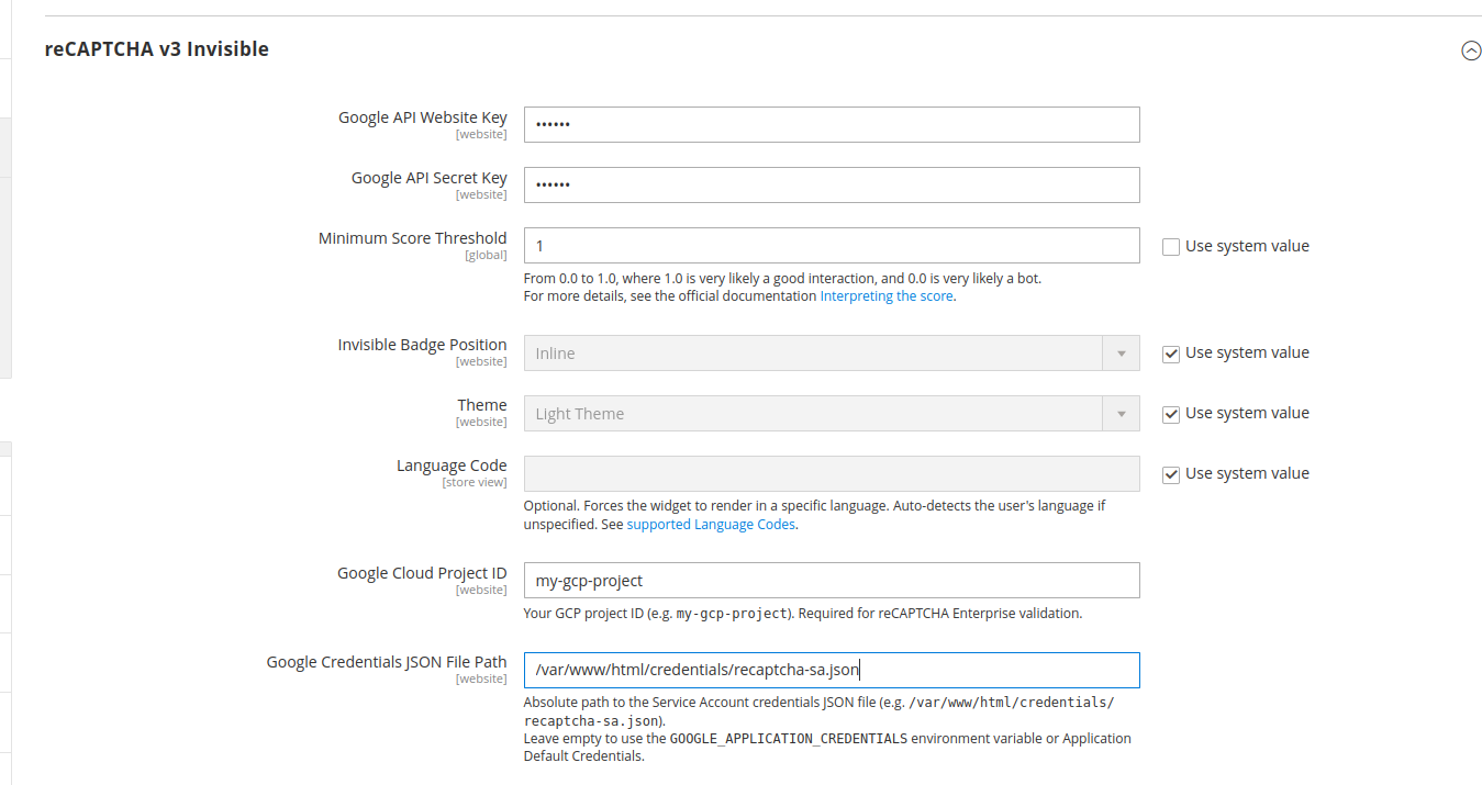 Magento Admin Configuration Screenshot