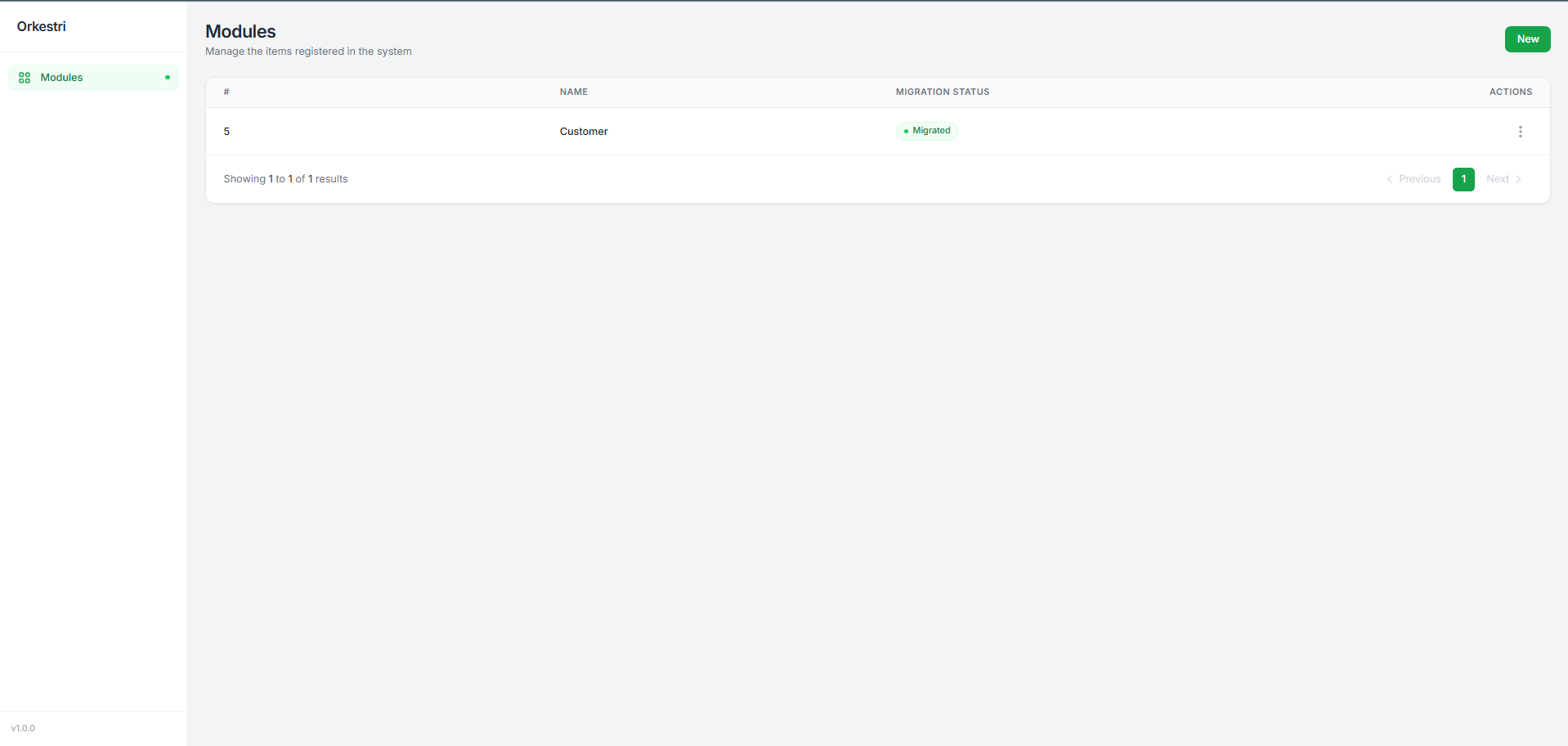 Module list with migration executed