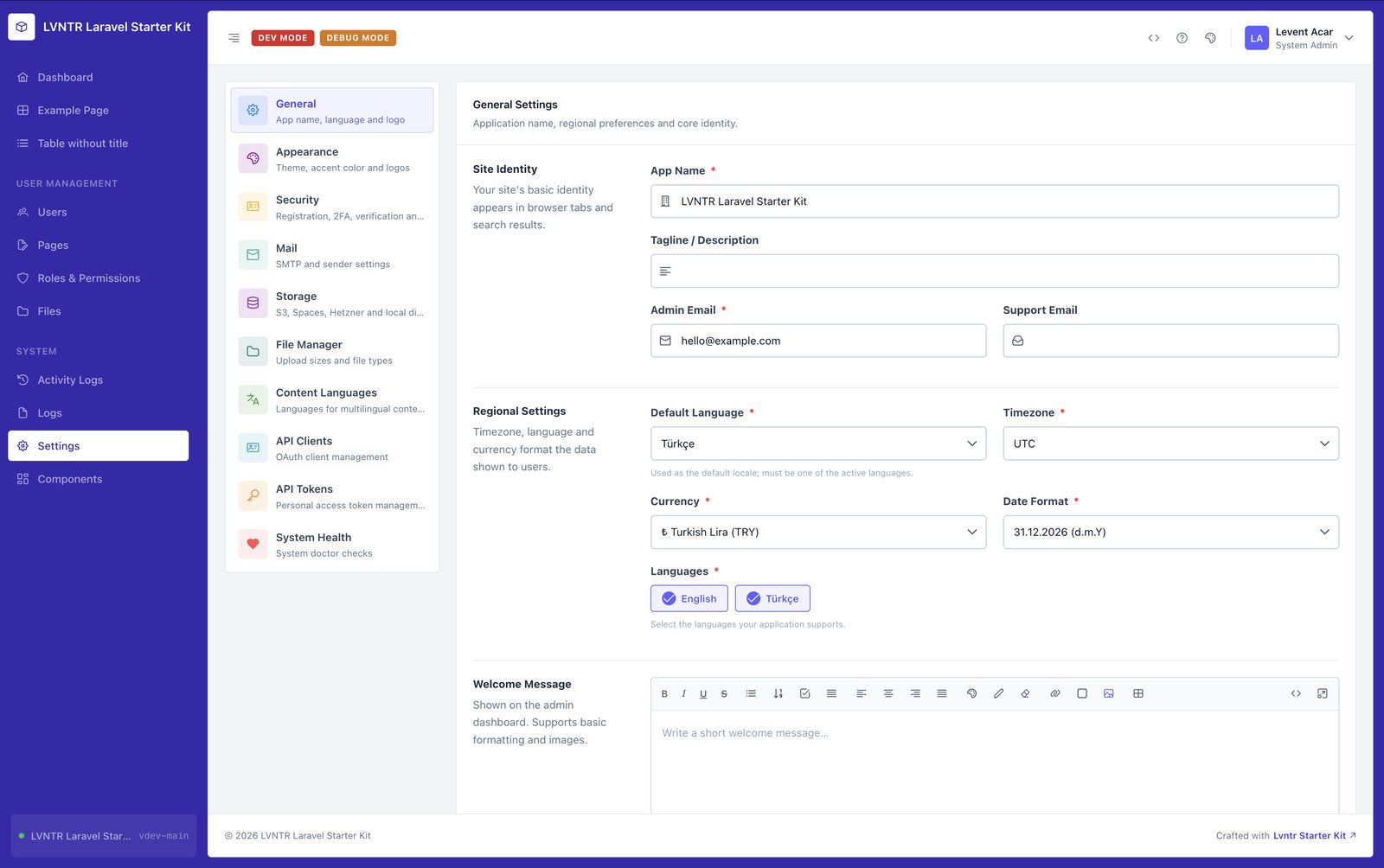 General settings