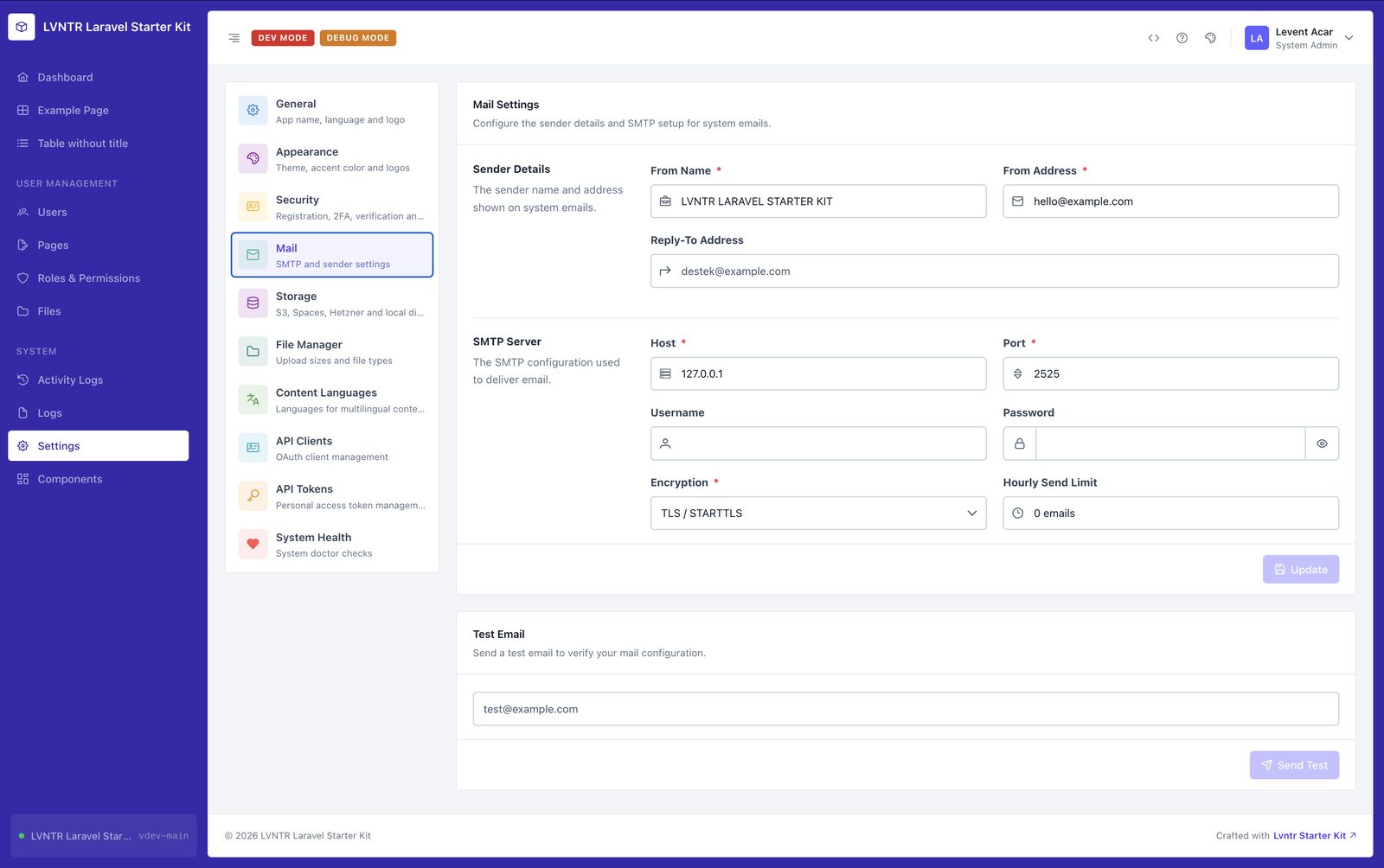 Mail settings