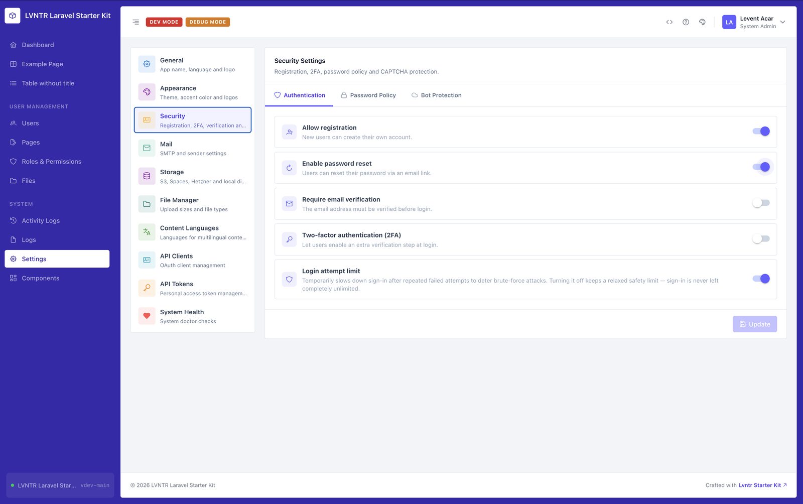 Security settings
