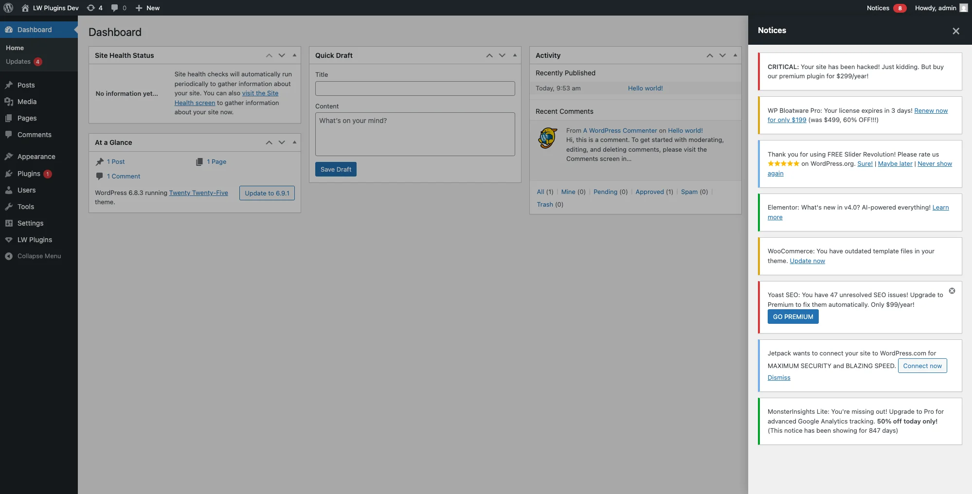 After — clean admin with sidebar panel
