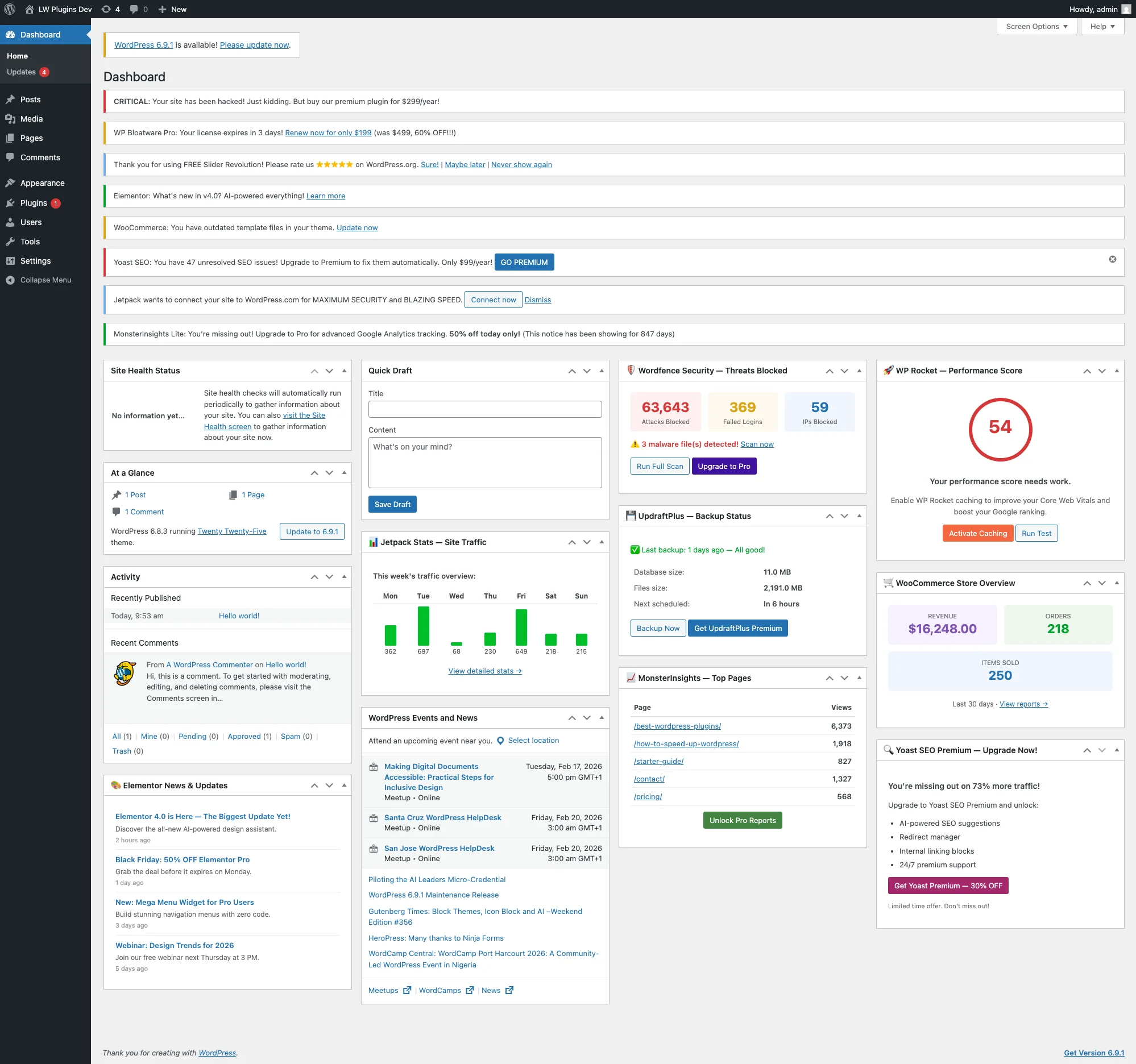 Before — cluttered admin notices