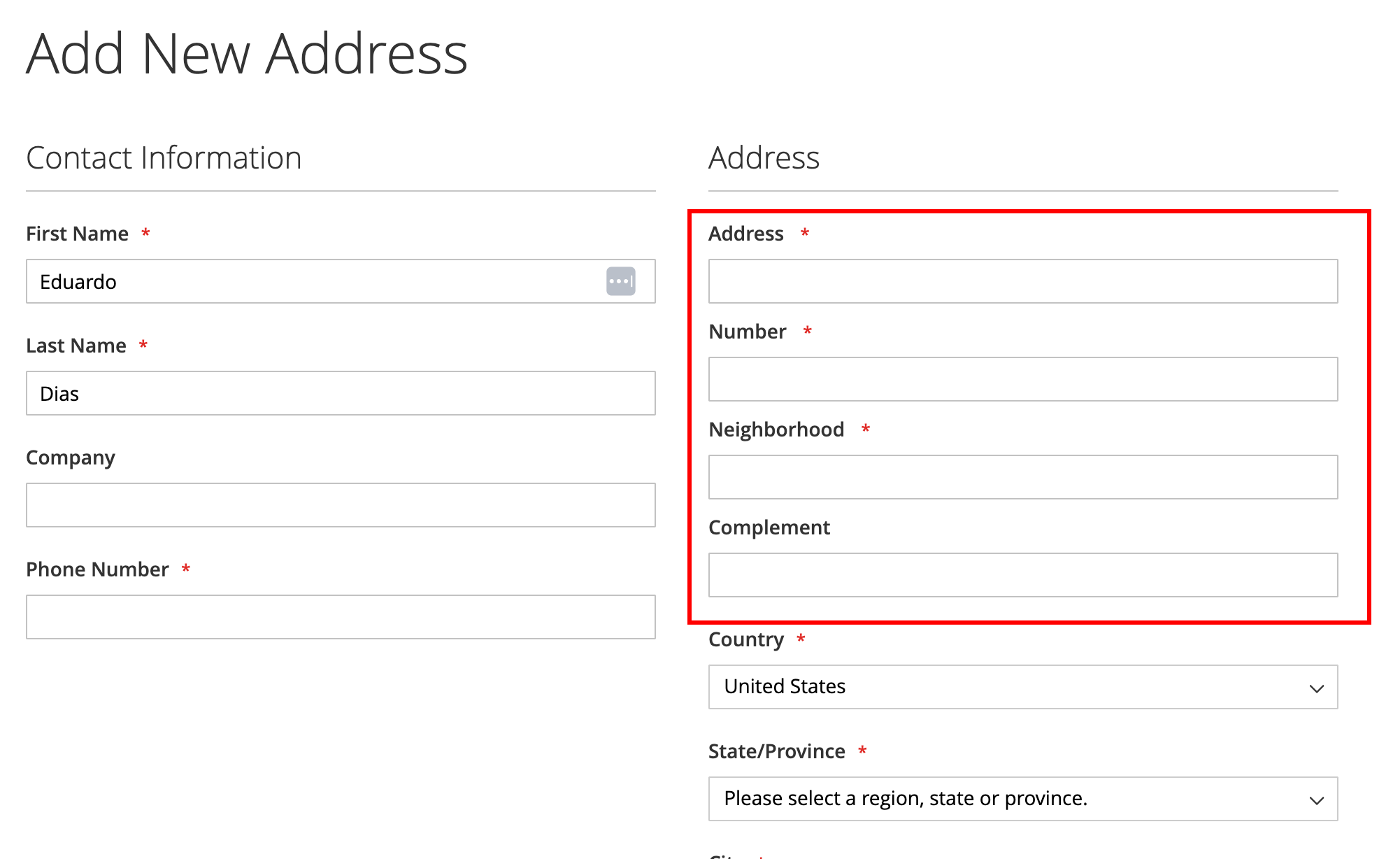My Account Address Book