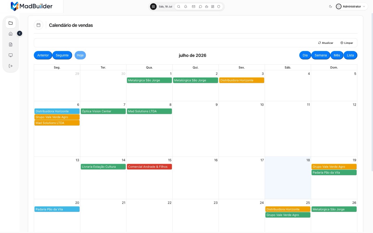 Monthly sales calendar with colored events