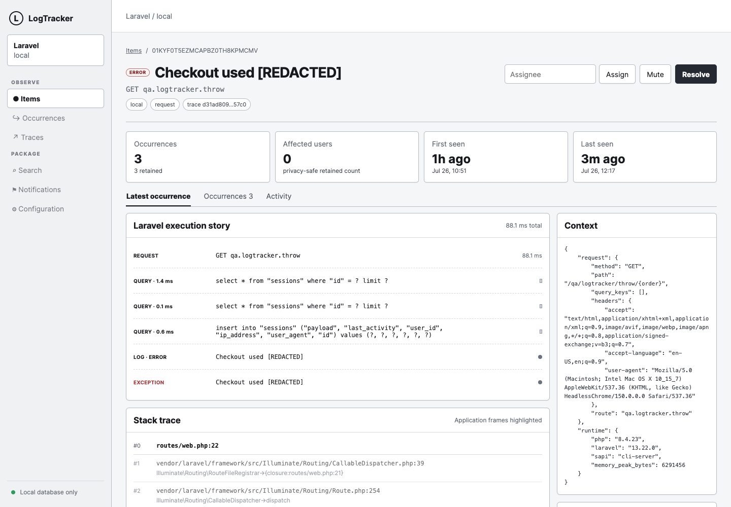 LogTracker Issue execution story