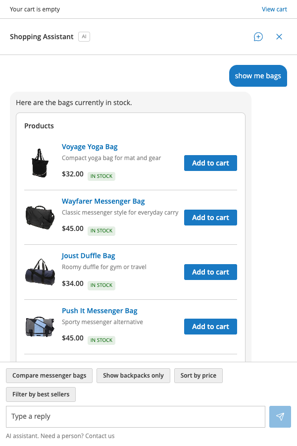Products card on a Luma store