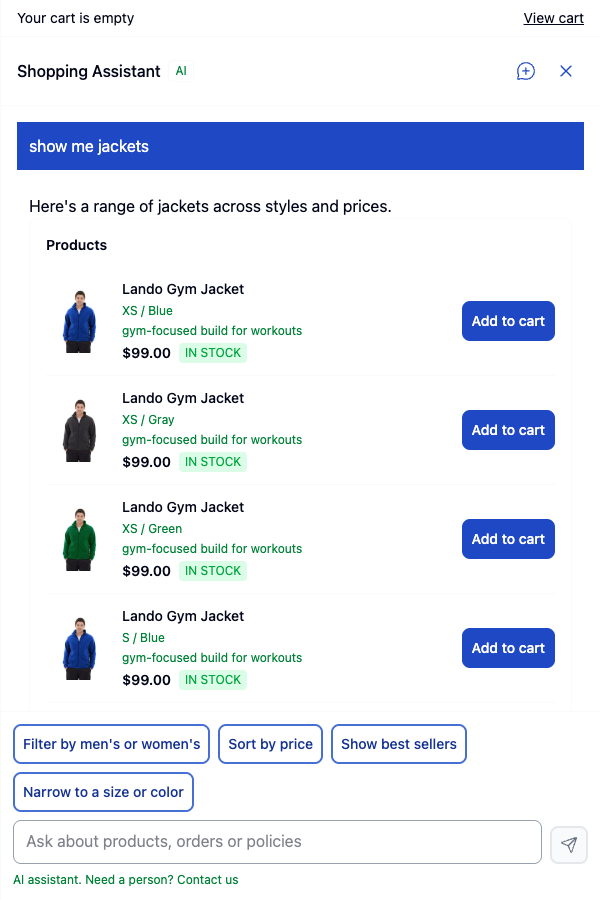 Products card in the assistant panel