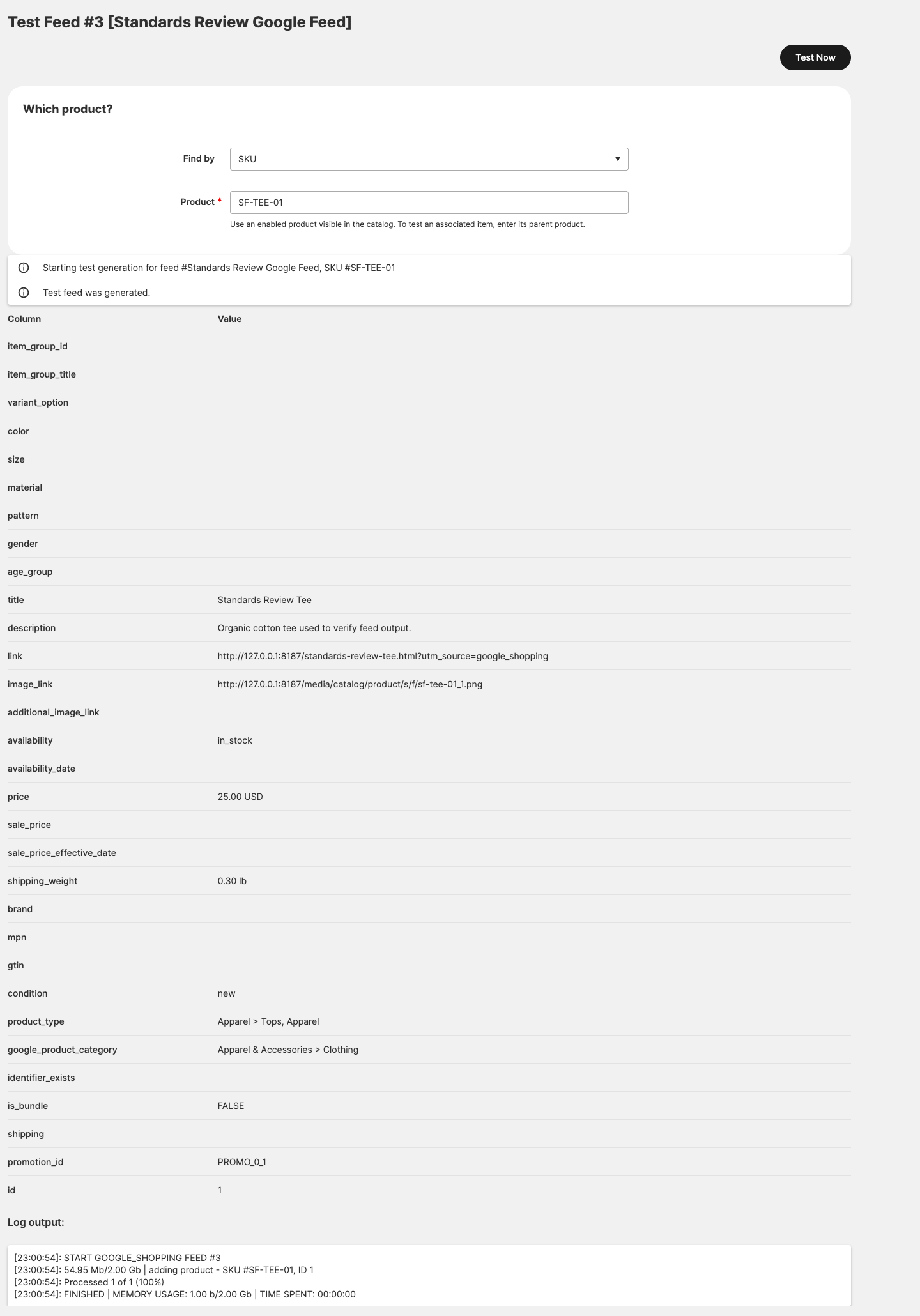 Test Feed result