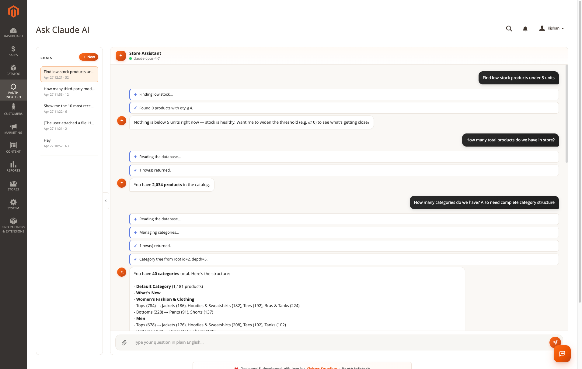 Chat — low stock query