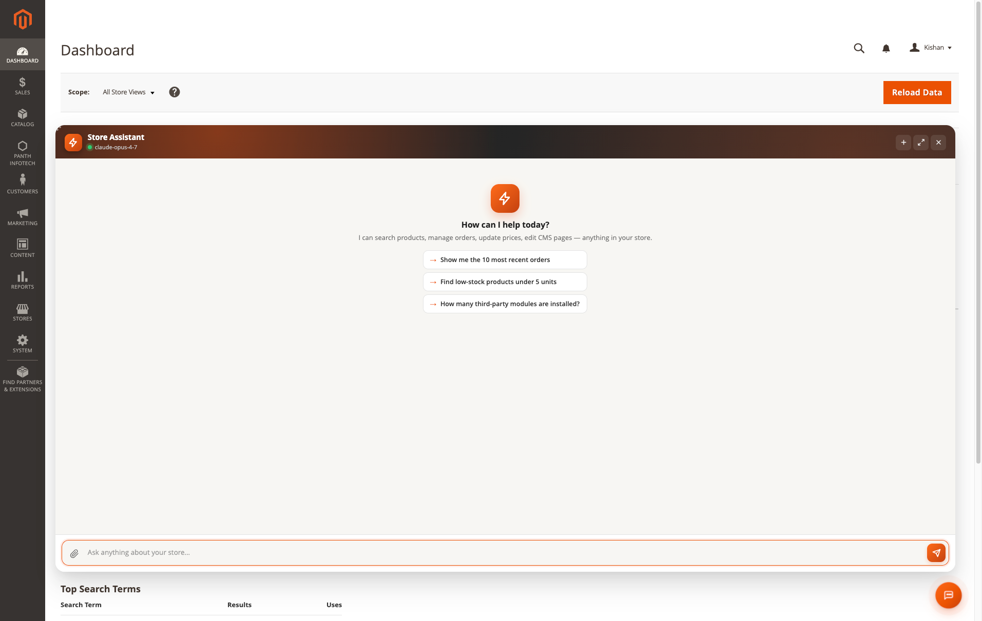Store Assistant widget on admin Dashboard