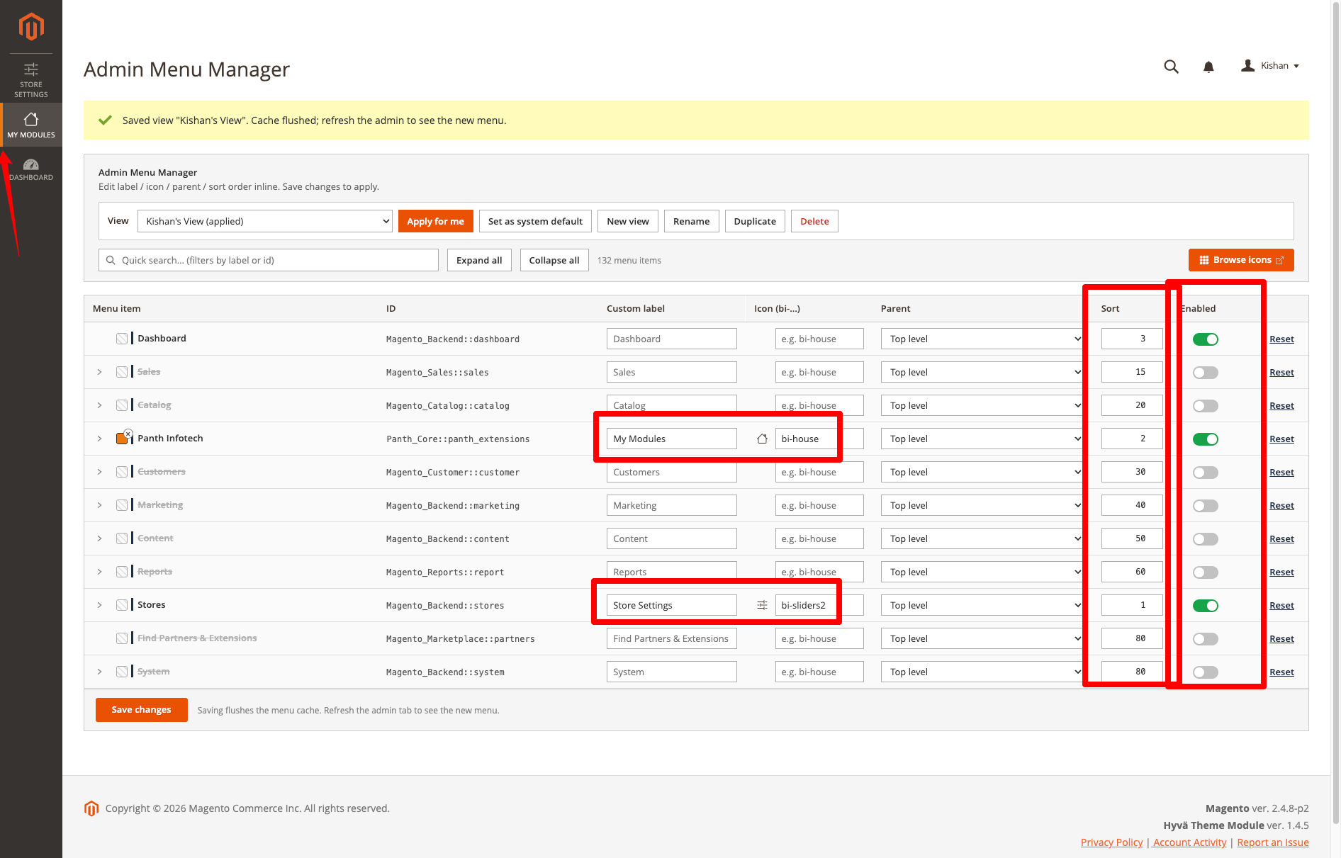 Manager grid — overrides applied