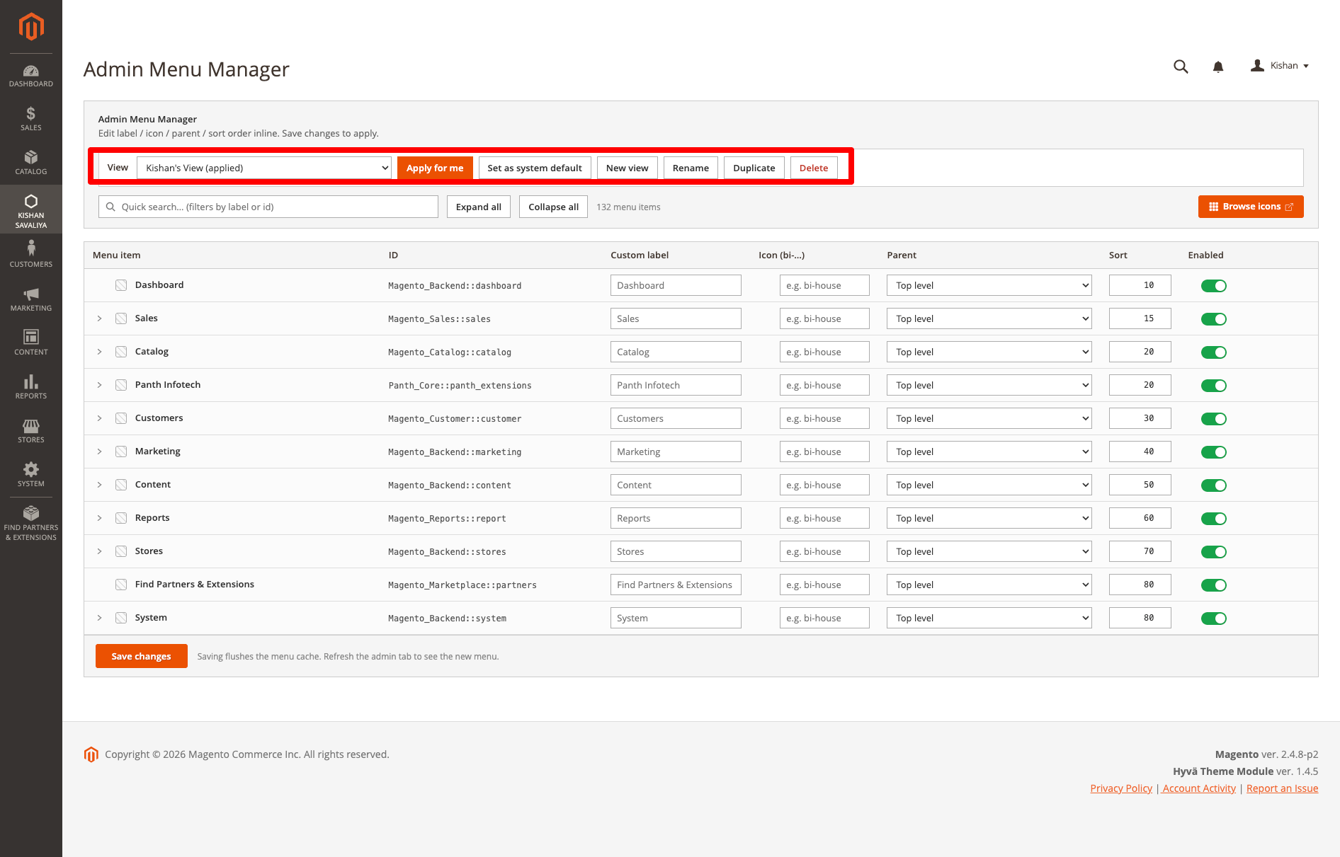 Manager grid — views