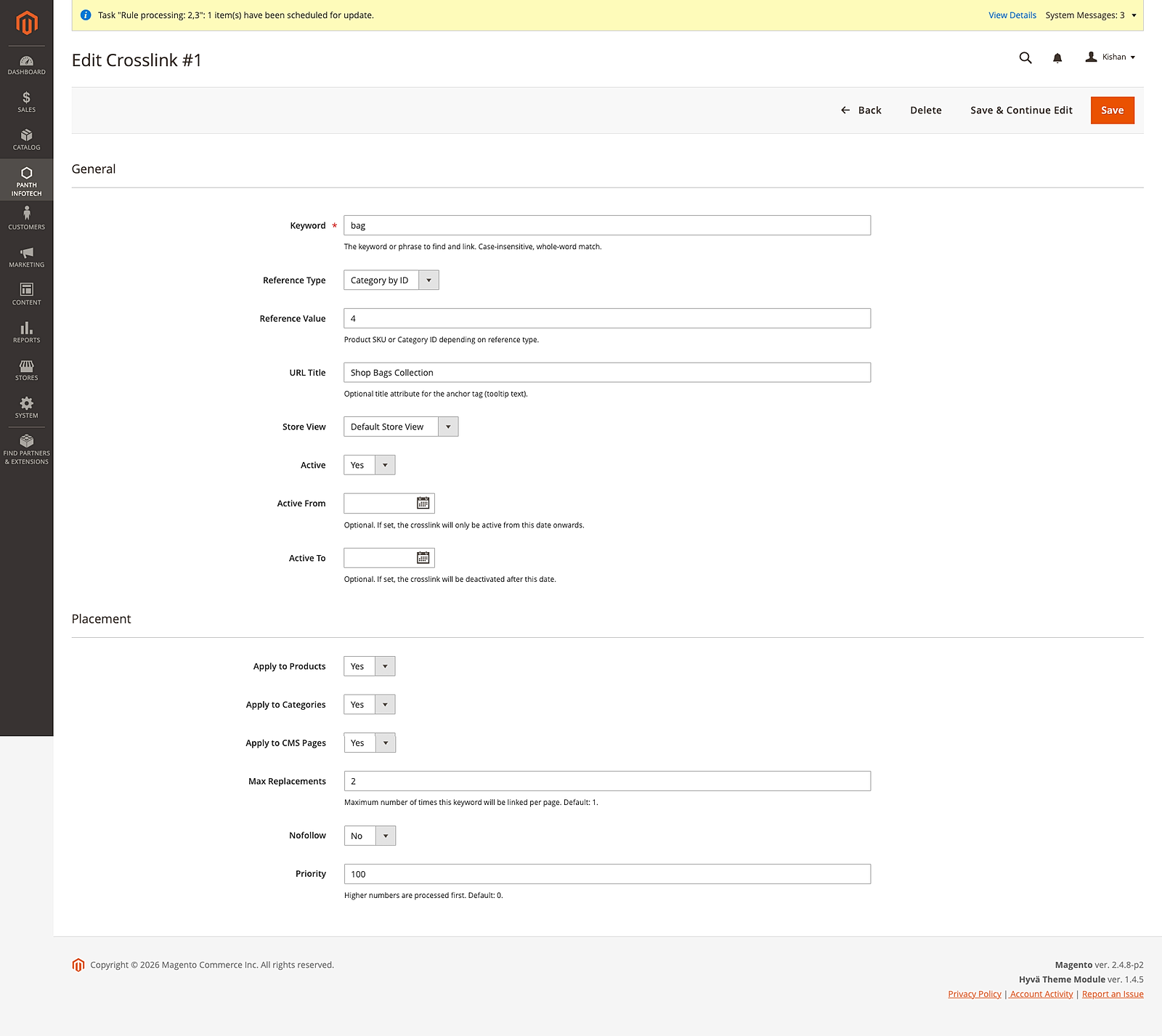 Admin edit form — category reference