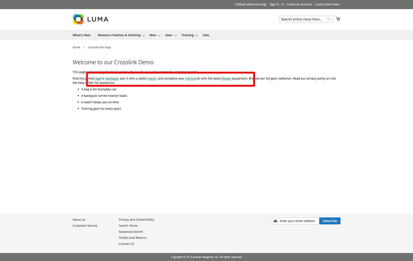 Luma CMS page