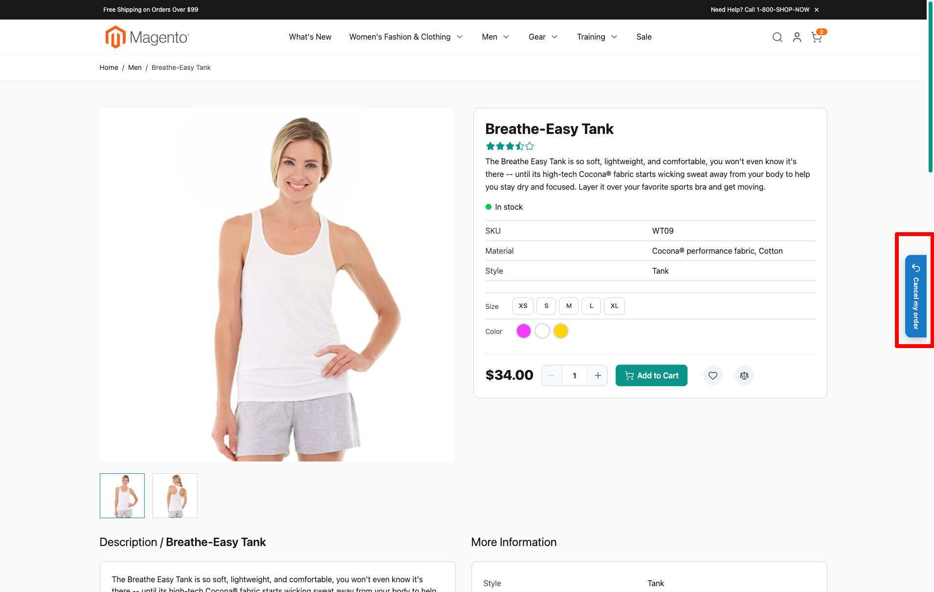 Floating withdrawal button on a product page