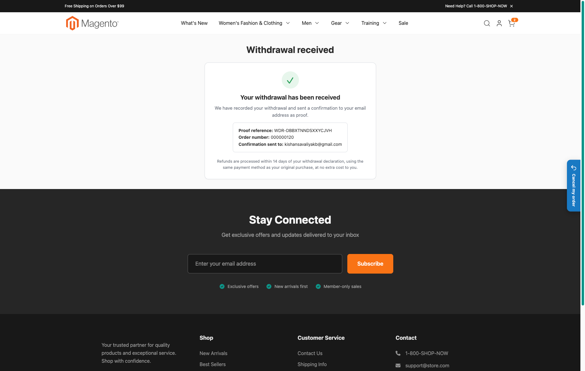 Withdrawal received proof page