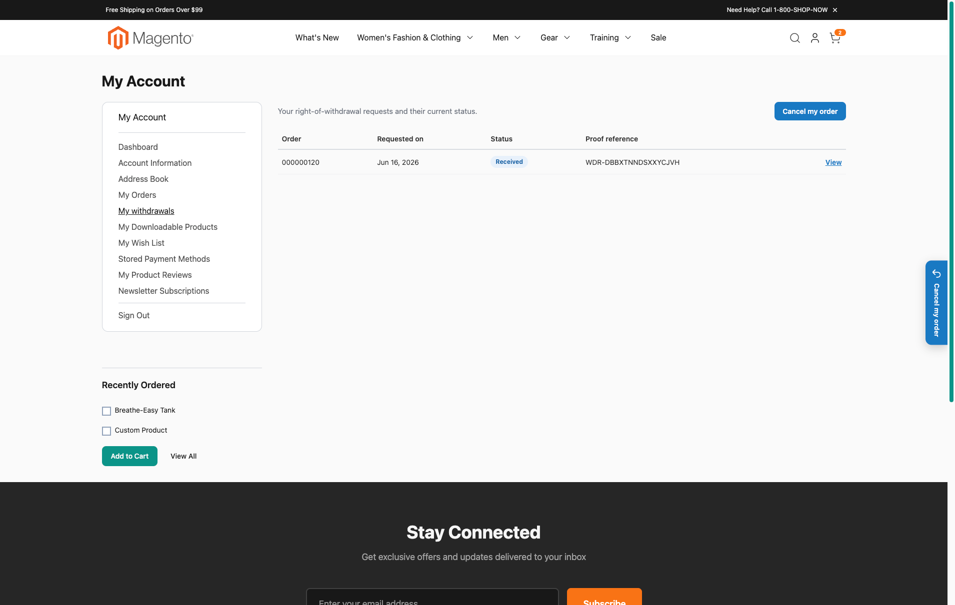 Customer account withdrawal history