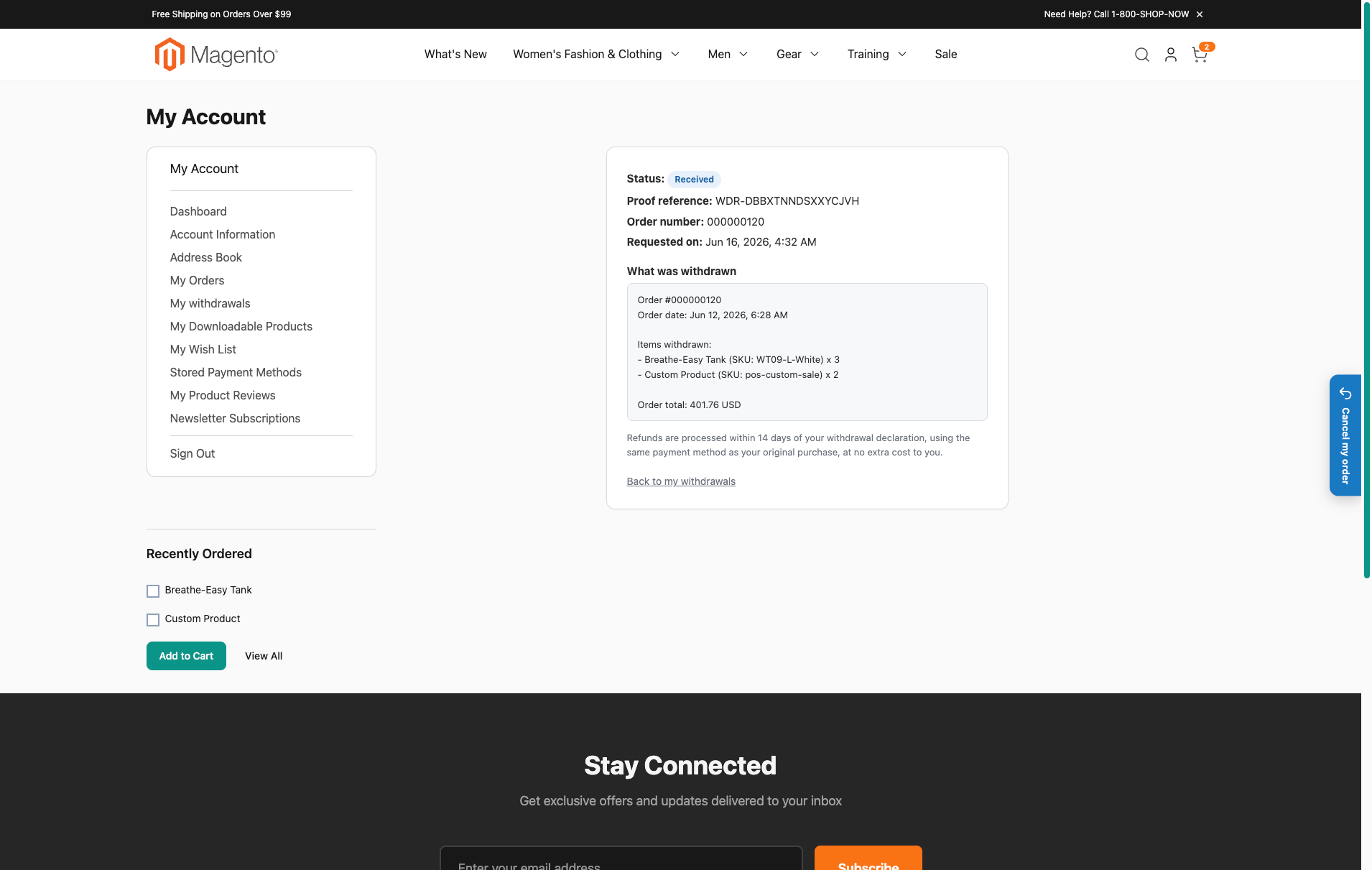 Customer account withdrawal detail