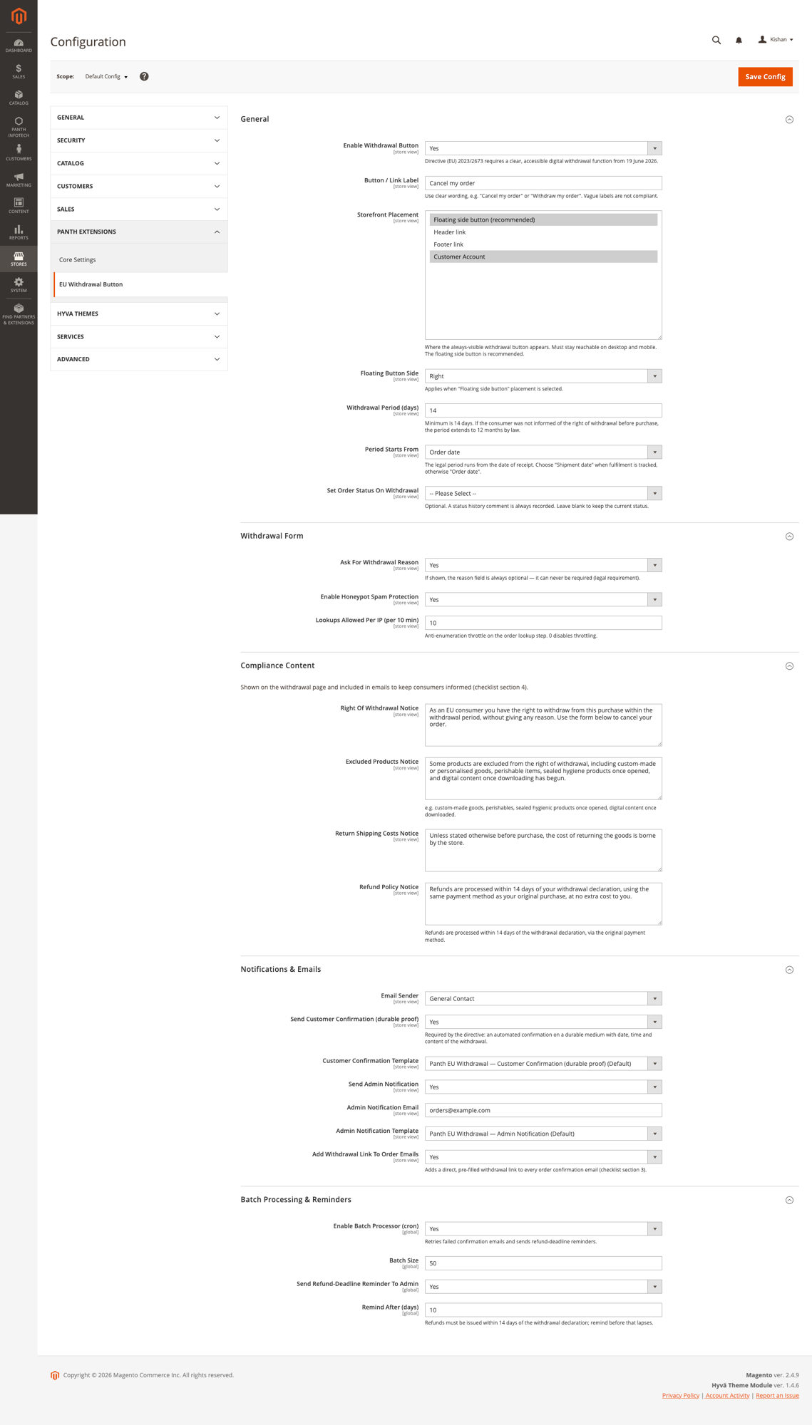Admin configuration