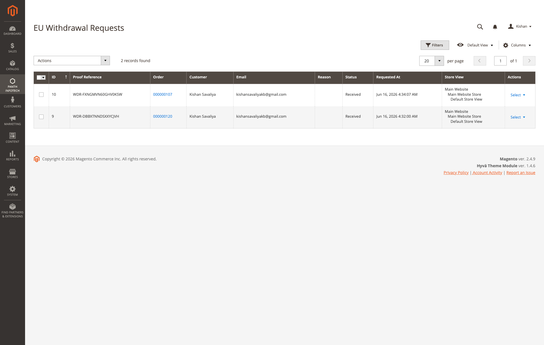 Admin withdrawal requests grid