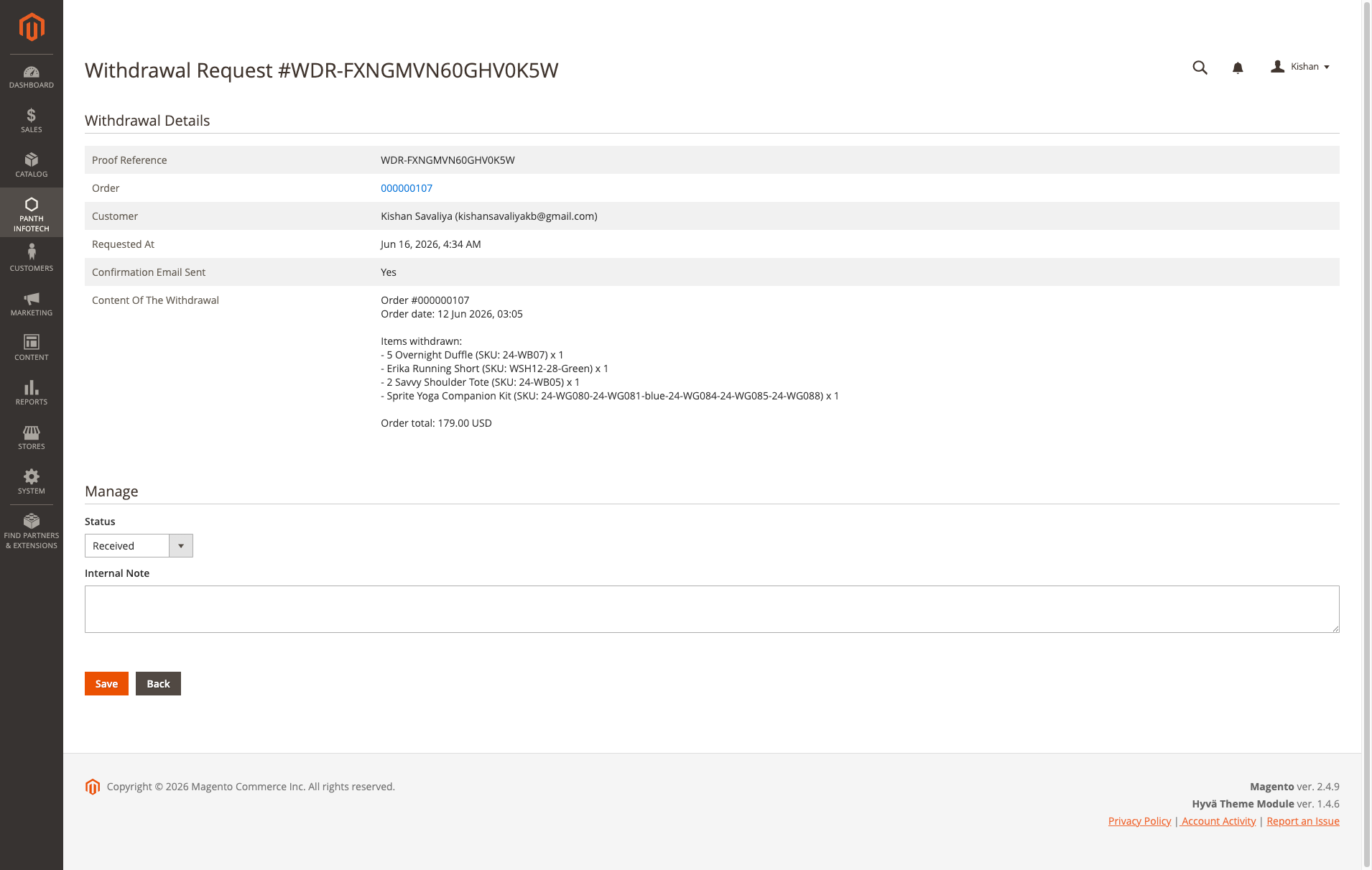 Admin withdrawal request detail