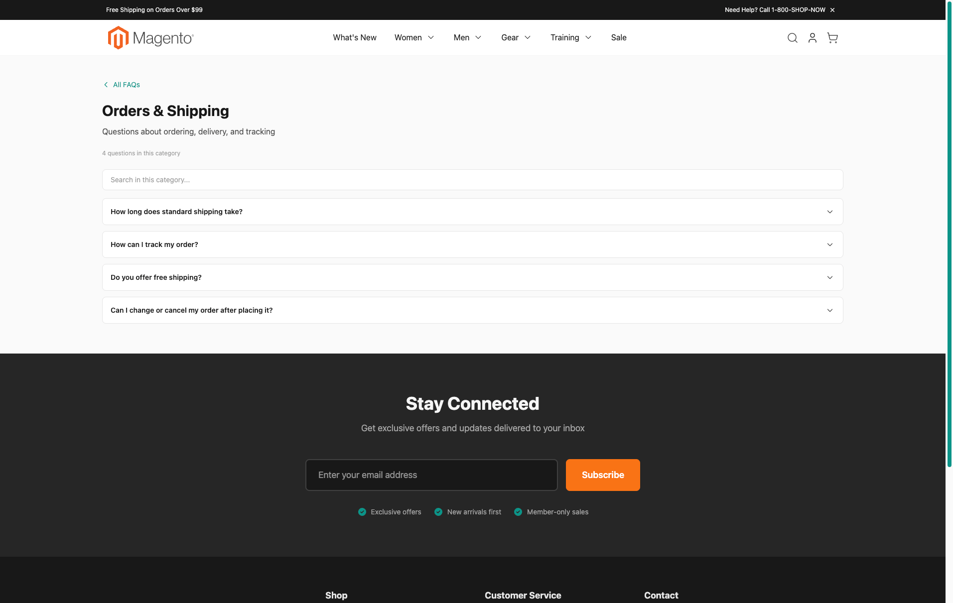 Dedicated Orders and Shipping category page with in-category search