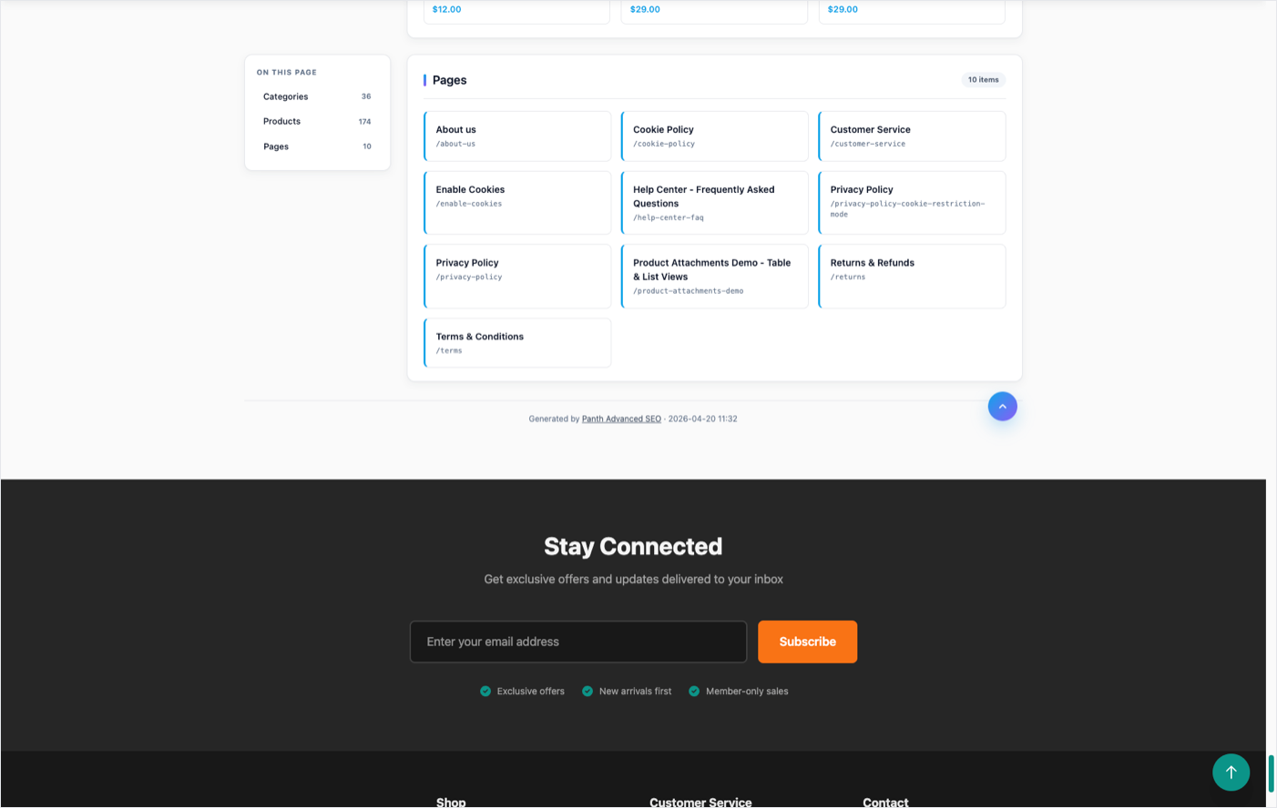 Hyvä — CMS pages section and footer