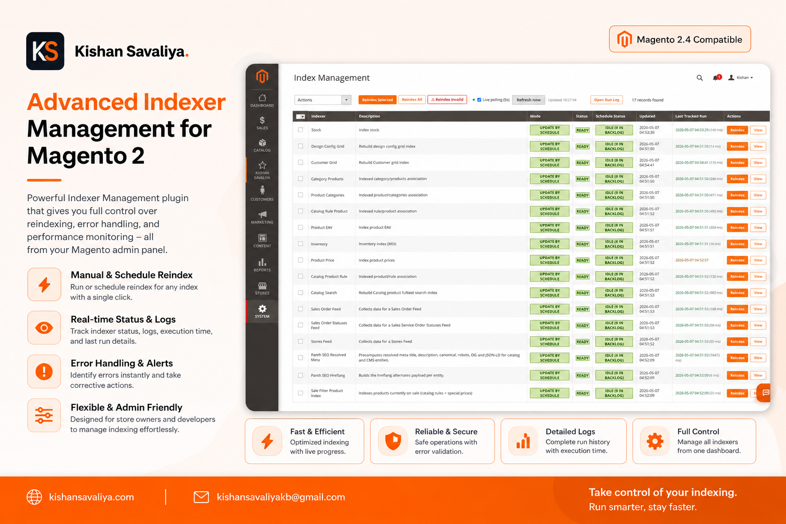 Panth Indexer Manager — Magento 2 admin Reindex panel