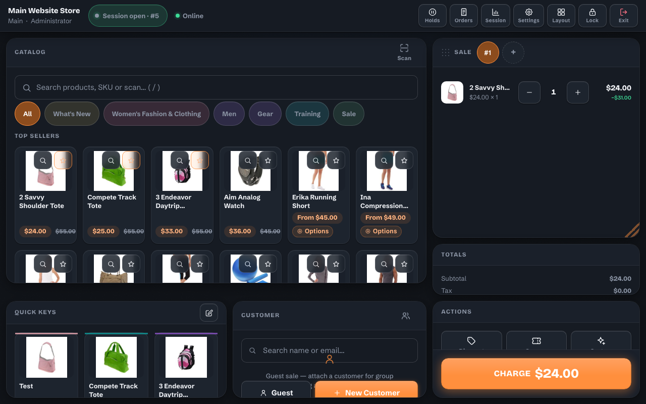 Magento 2 POS workspace in the dark Ink Console theme