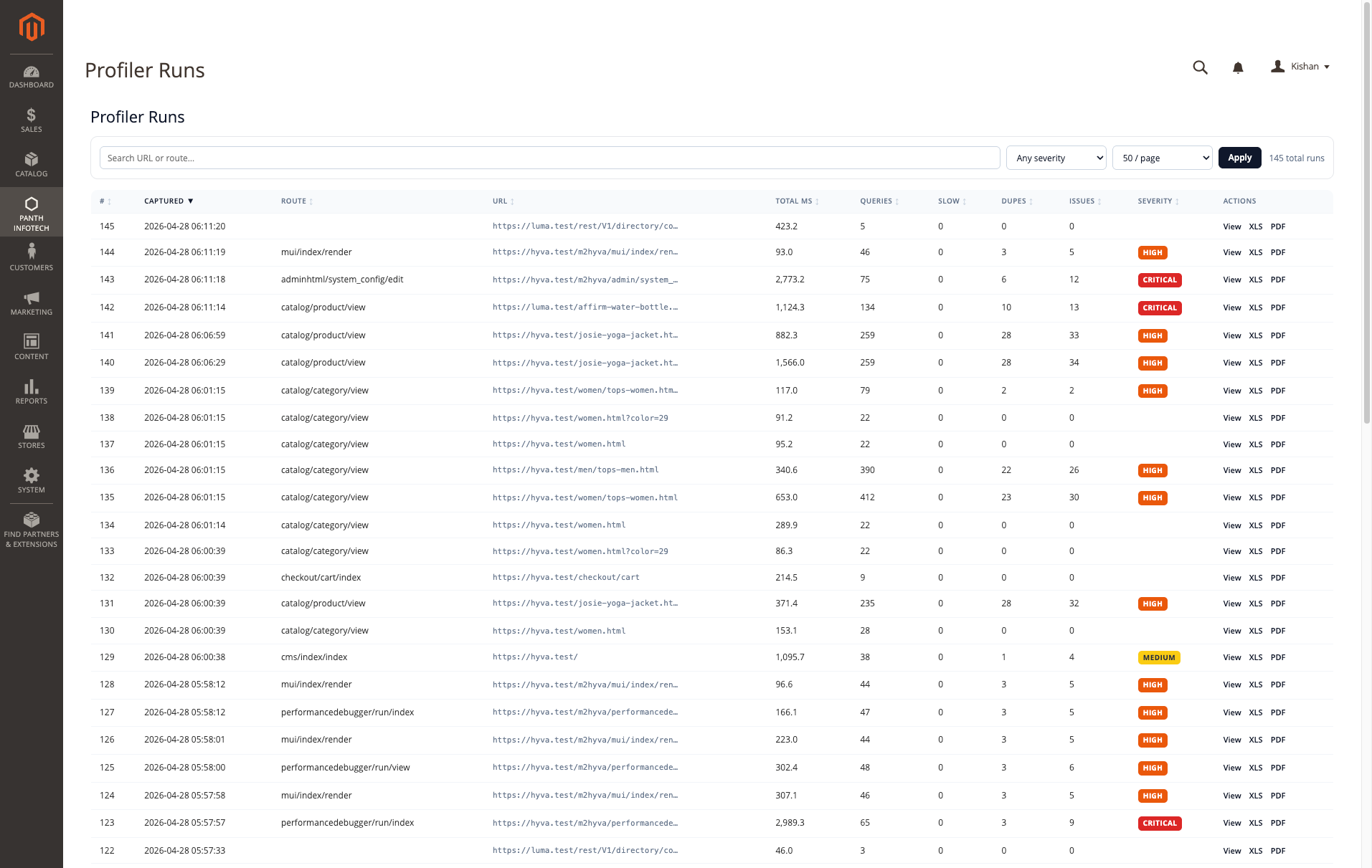 Profiler Runs grid
