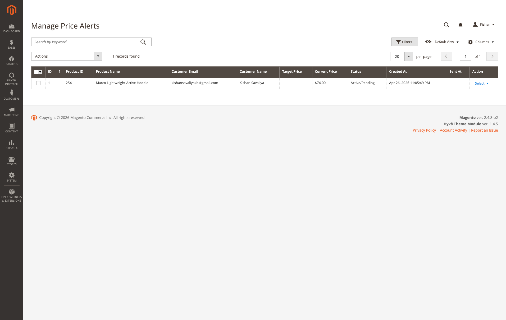Manage alerts grid