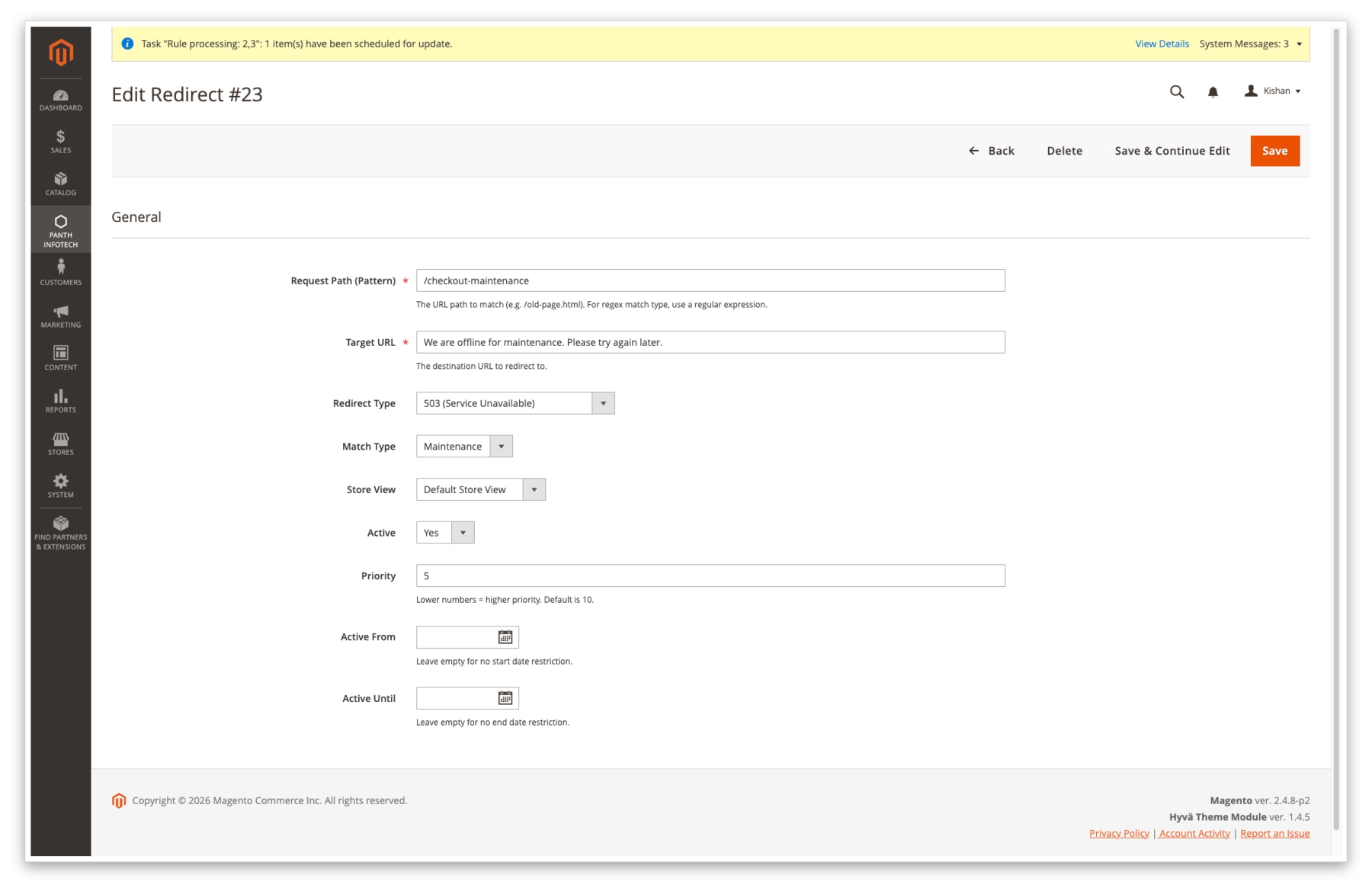 Edit Redirect — Maintenance 503
