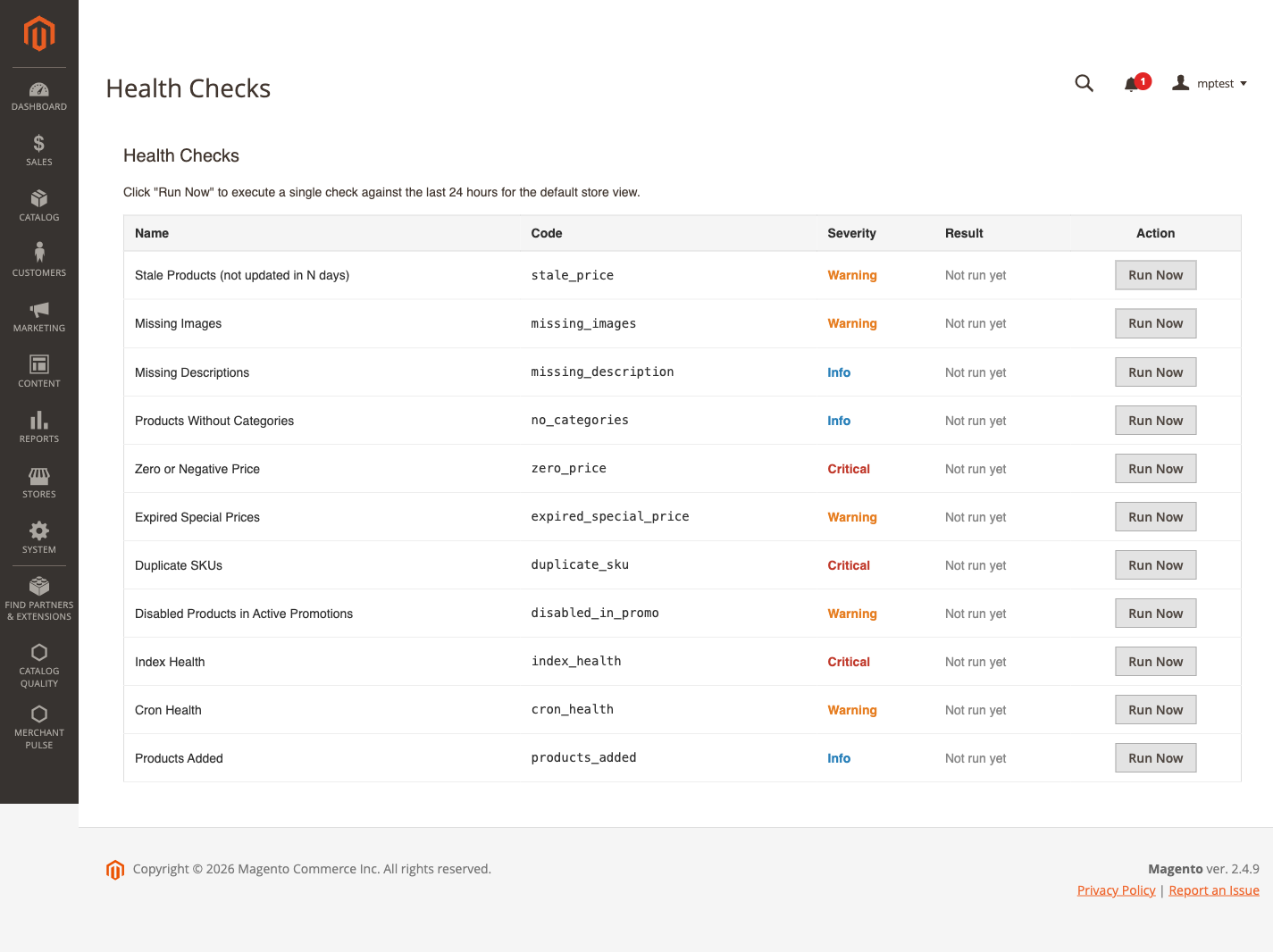 Health Checks admin page