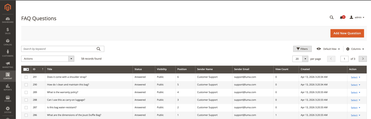 Admin Questions Grid