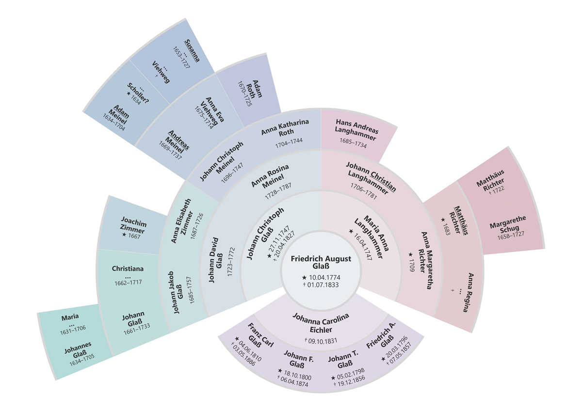 225 Degree fan chart with family branch colors