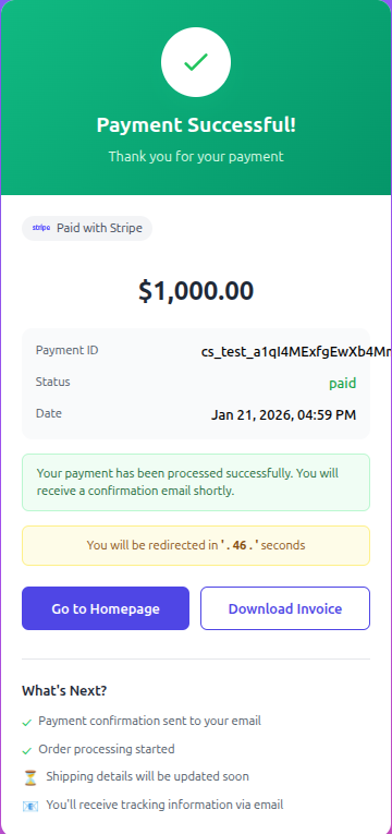 Sample success view as English