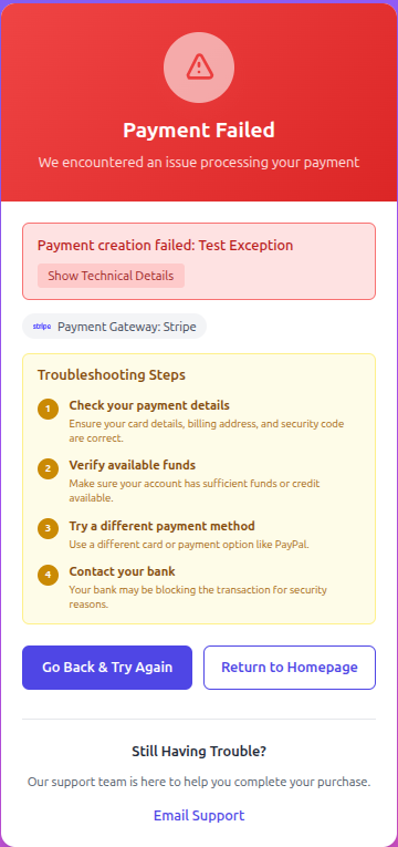 Sample error view as English
