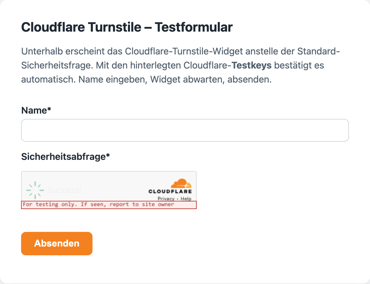 Turnstile-Widget in einem Frontend-Formular
