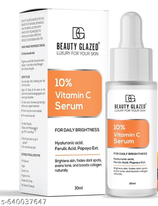Beauty Glazed Professional 10% Vitamin C Face Serum With Power of 1% Alpha Arbutin, Vita-E,  | Advance Skin Brightening Formula for Glowing Skin | Uneven Skin Tone | Non Irritating | 30 ml - MC-FASHIONS.COM
