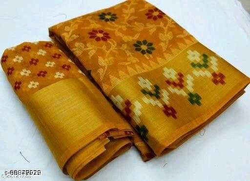 Chanderi Chanderi Cotton Mustard Saree With Blouse - MC-FASHIONS.COM